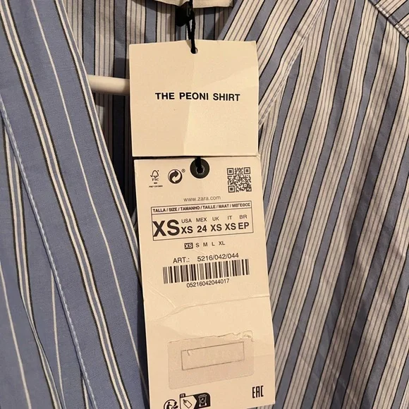 Zara Women’s Blue and White Striped Peoni Shirt Size XSMALL - Picture 2 of 7